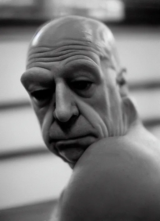 Image similar to Portrait of Homer Simpson as a human by Henri Cartier-Bresson,Tri-X ISO 400 film, 50mm F1. 2 Noctilux lens, shutter speed 1/125