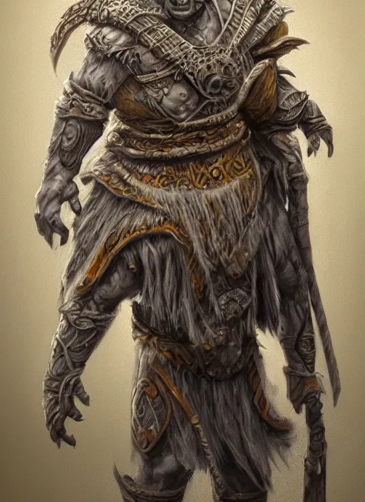 Image similar to detailed full body concept art pastel painting of an orc poet in intricately designed clothing, hyper realistic