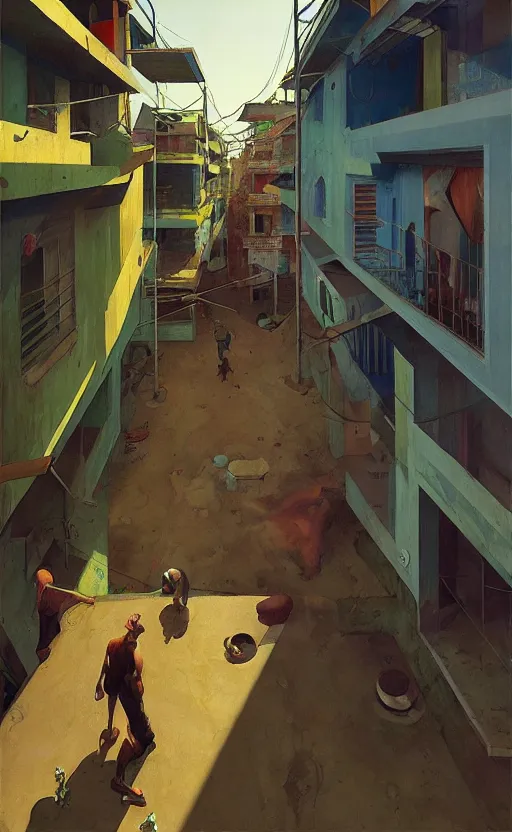 Image similar to Inside a Favela, very coherent, painted by Edward Hopper, Wayne Barlowe, painted by James Gilleard, airbrush, art by JamesJean