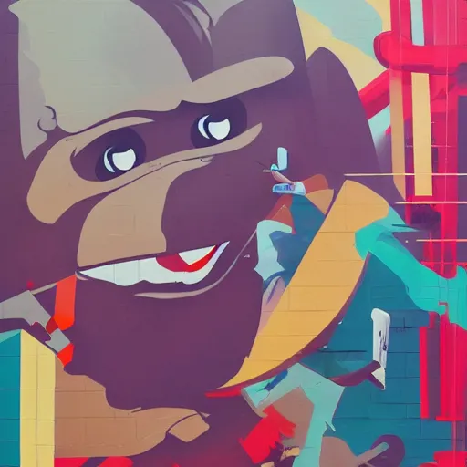 Image similar to Donkey Kong Country painting by Sachin Teng, asymmetrical, Organic Painting , Hard Light and long shadows, Matte Painting, geometric shapes, hard edges, graffiti, street art:2 by Sachin Teng:4