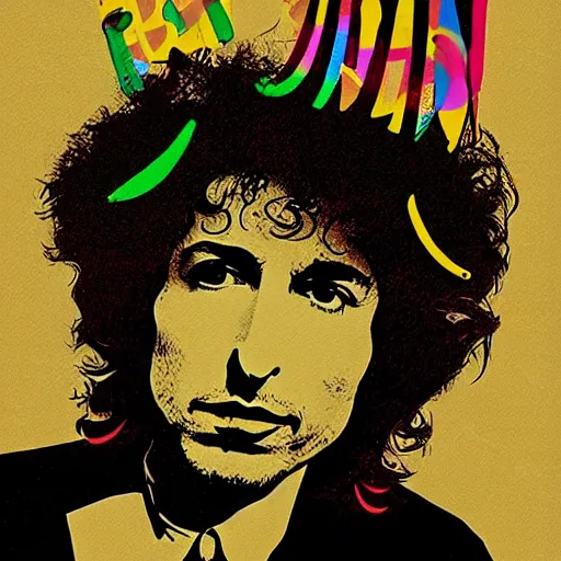 Image similar to psychedelic poster design of bob dylan by paul rand