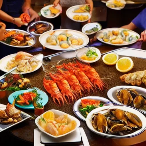 Prompt: seafood buffet