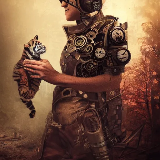 Image similar to Dream, tiger, gears, steampunk. portrait, crown, environment