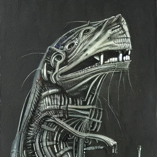 Prompt: a rat, painting by HR Giger