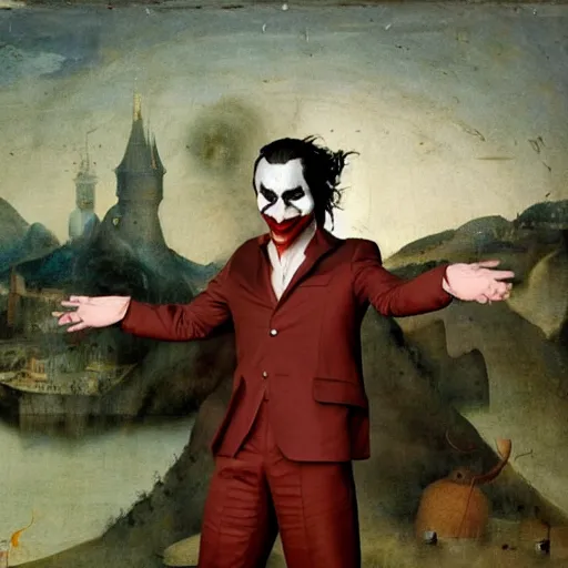 Prompt: portrait of the joaquin phoenix as joker, laughing, drama, chaos matte painting by hieronymus bosch and zidislaw beksinsky