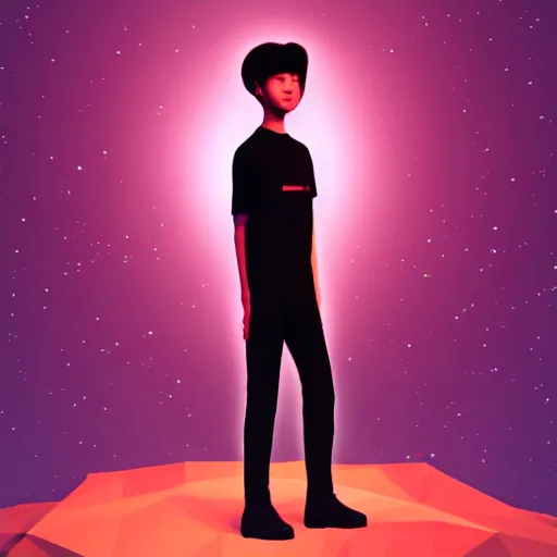 Image similar to a man standing in front of a black background, a hologram by jang seung - eop, behance contest winner, space art, low poly, cosmic horror, 2 d game art