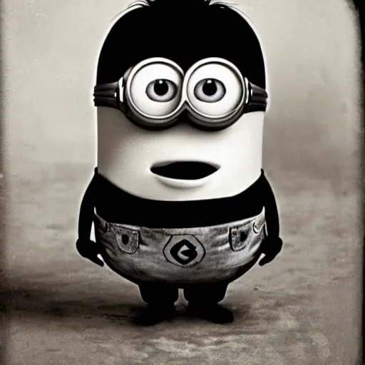 Image similar to old creepy black and white photograph of a minion