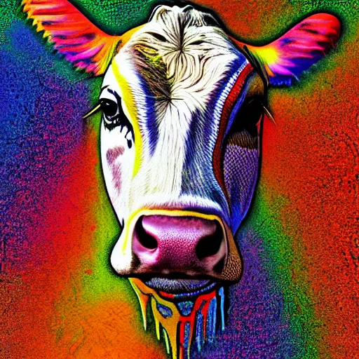 Image similar to deepdream style portrait of a cow