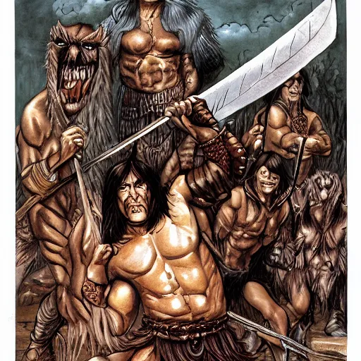 Image similar to conan the barbarian in the style of conan the barbarian by frank frazzetta