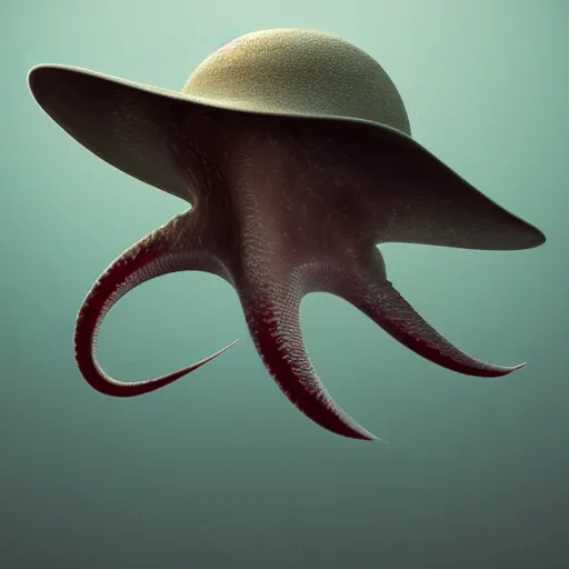 Image similar to hyperrealistic dslr film still of amorphous squid disguised as early cuyler wearing hat, stunning 8 k octane comprehensive 3 d render, inspired by istvan sandorfi & greg rutkowski & unreal engine, perfect symmetry, dim volumetric cinematic lighting, extremely hyper - detailed, extremely lifelike attributes & lifelike texture, intricate, masterpiece, artstation, stunning