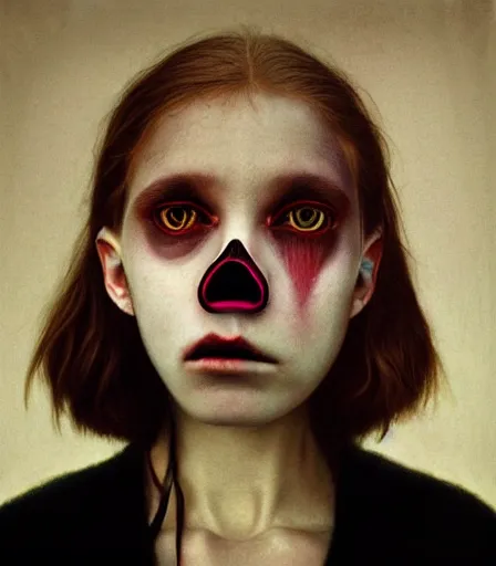 Image similar to a high quality, high detail, portrait photography of a beautiful girl by gottfried helnwein and kyle thompson, zdzisław beksinski