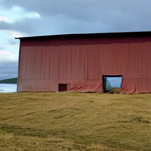 Image similar to a giant sea slug destroying a barn