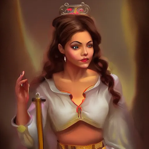 Prompt: beautiful latina female disneyland cast member waiting impatiently in purgatory, biblical fantasy, digital art, trending on artstation