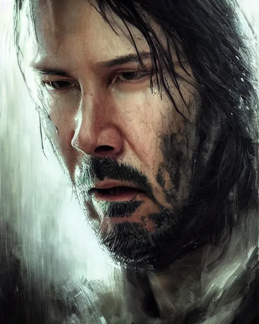 Image similar to keanu reeves as a ghost, hyper realistic face, beautiful eyes, fantasy art, in the style of greg rutkowski, intricate, hyper detailed, smooth