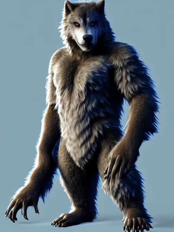 Prompt: cute handsome cuddly werewolf from van helsing unreal engine hyperreallistic render 8k character concept art masterpiece blue