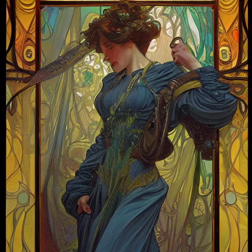 Image similar to a painting in the style of donato giancola, and in the style of loish, and in the style of alphonse mucha. smooth, sharp focus, semi - realism, symmetry.