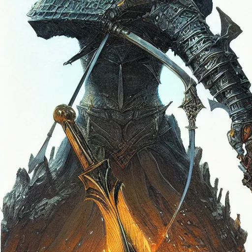 Prompt: the glowing greatsword from dark souls, weapon art by norman rockwell and donato giancola and greg rutkowski