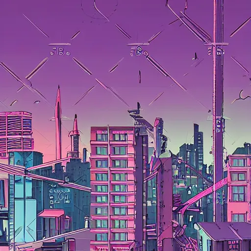 Image similar to realistic synthwave urban grunge cityscape, studio ghibli style