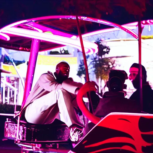 Image similar to death grips riding tilt - a - whirl at a carnival, mc ride, zach hill, andy morin,