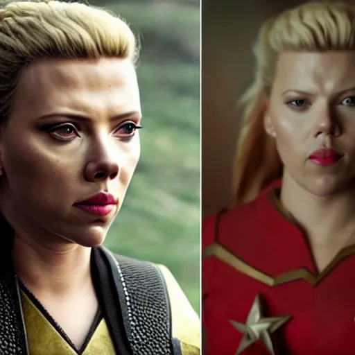 Image similar to starfleet uniform, portrait of scarlett johansson as lagertha, in starfleet uniform, from the tv series vikings