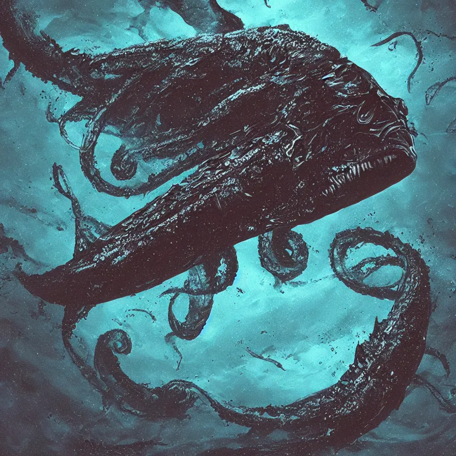 Prompt: a deep sea leviathan in dark water, high definition, national geographic, terrifying, 8k, trending on artstation