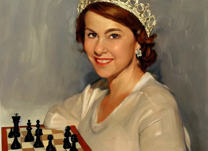 Image similar to a highly detailed beautiful portrait of the queen of chess, by gregory manchess, james gurney, james jean