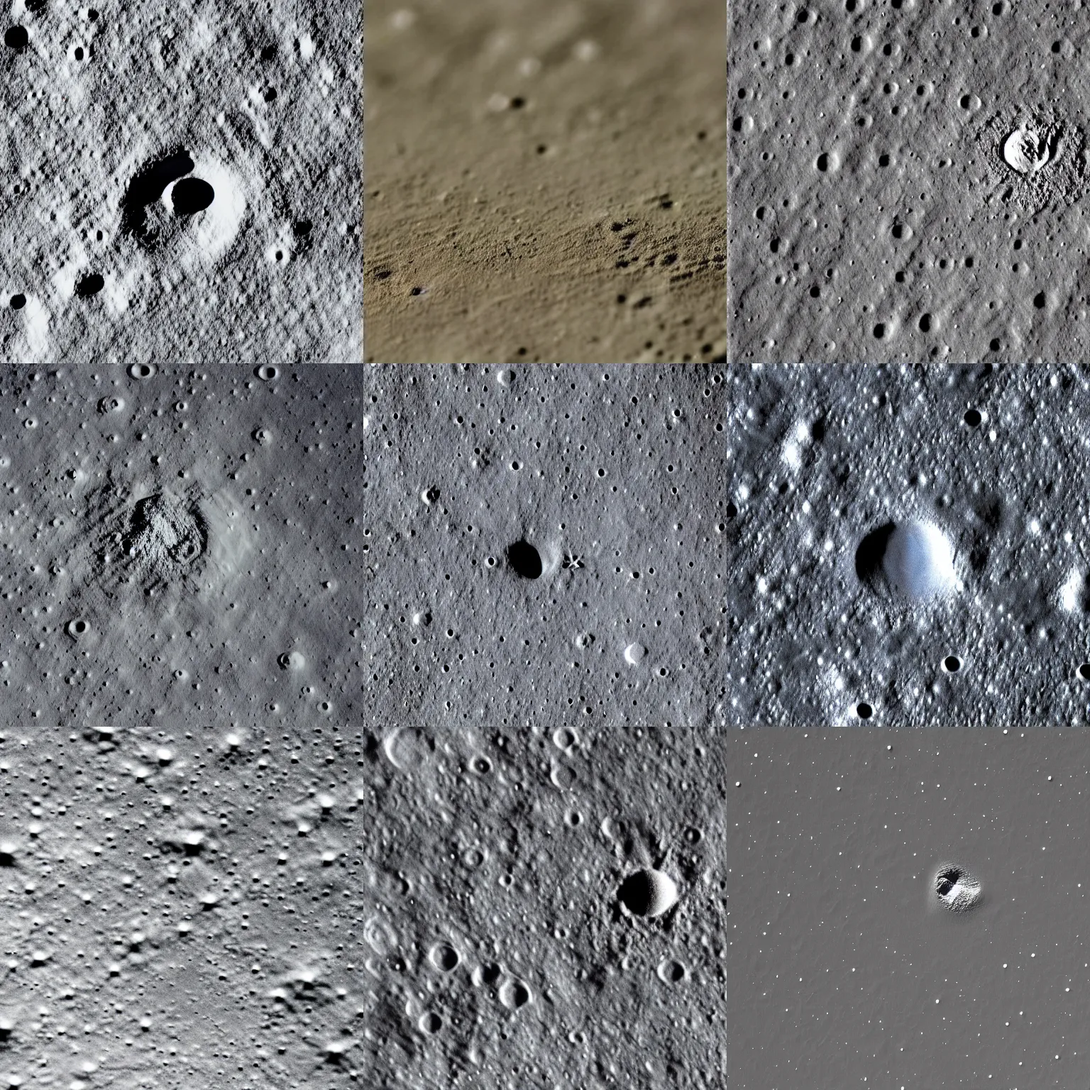 Prompt: nasa photograph of macro shot moonun surface