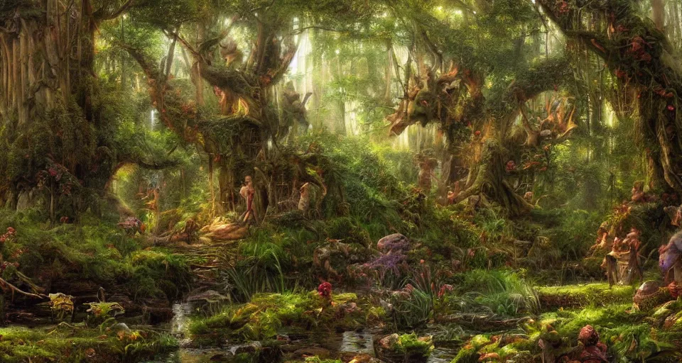 Prompt: Enchanted and magic forest, by James Gurney