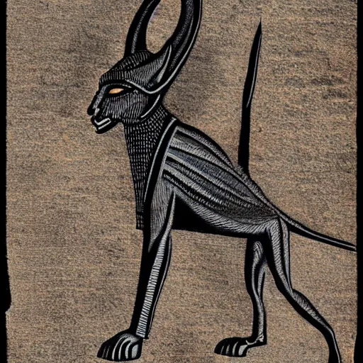 Prompt: calligraphy image of Anubis, highly detailed and rendered