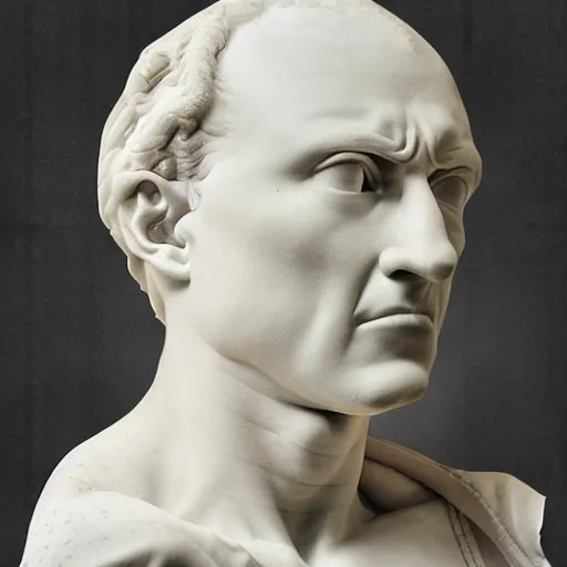 Image similar to ” marble bust of a man in despair, [ facial expression, emotion, face, photoreal, ultra detail, intricate, masterpiece, dslr, museum ] ”