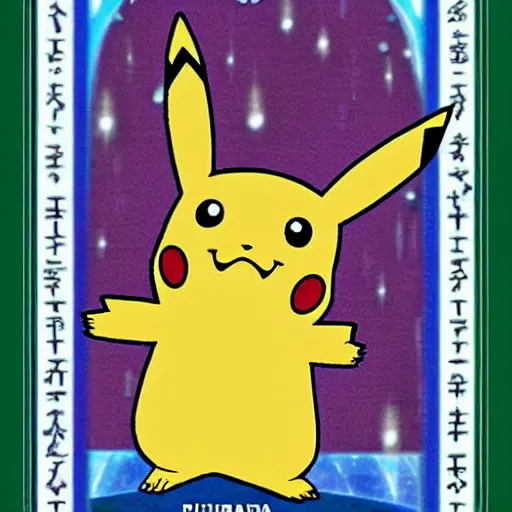Prompt: pokemon tarot, pikachu is the hierophant