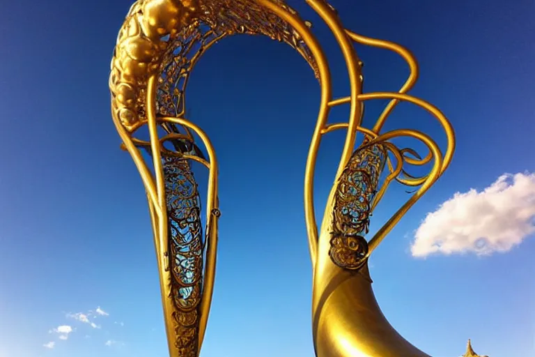 Prompt: many intricate elegant tuba cloud sculpture garden, art nouveau environment, soothing, milky way, award winning art, epic dreamlike fantasy landscape, ultra realistic,