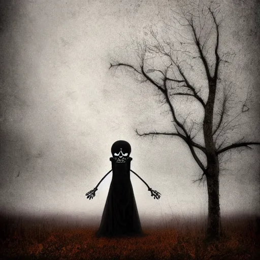 Prompt: skeleton in a dress, by mikko lagerstedt, by chris friel, by christian schloe