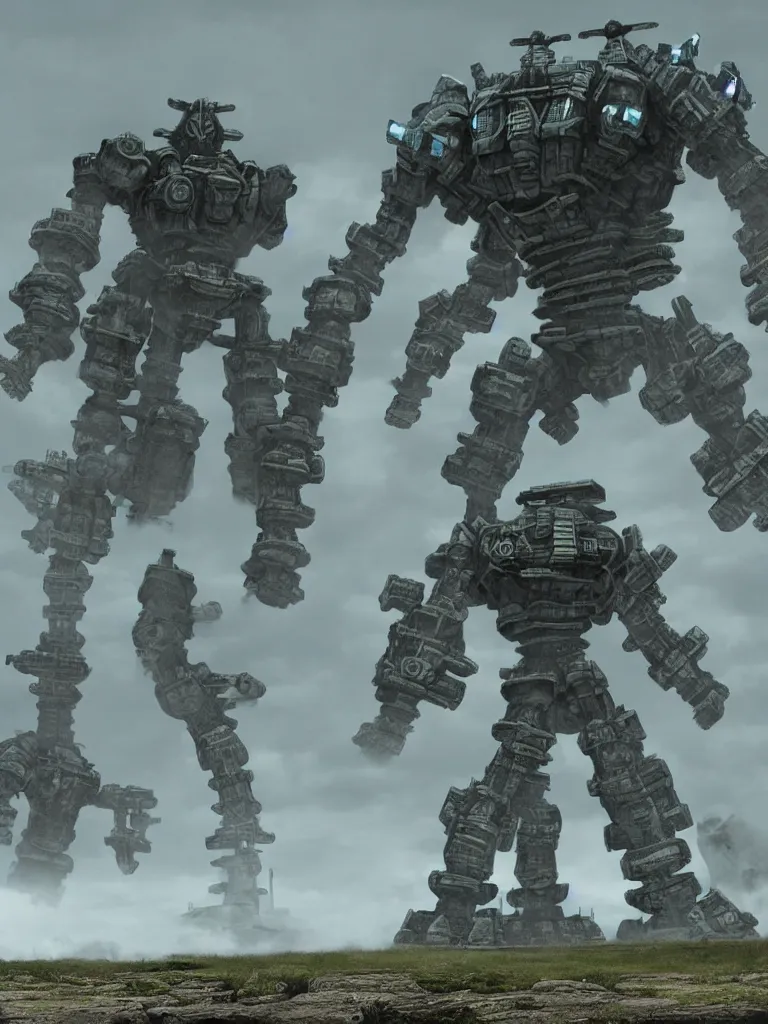 Prompt: mecha shadow of the colossus boss mech