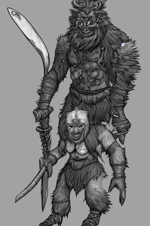 Prompt: a bugbear warrior, concept character, full body, rpg illustration