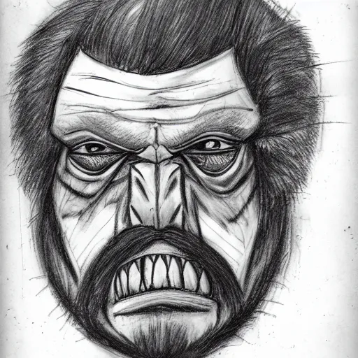 Prompt: facial composite sketch of a wanted monster