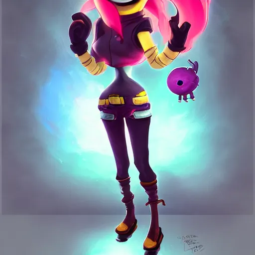 Image similar to a combination of a minion from despicable me and miss fortune from league of legends, character design, top rated on artstation