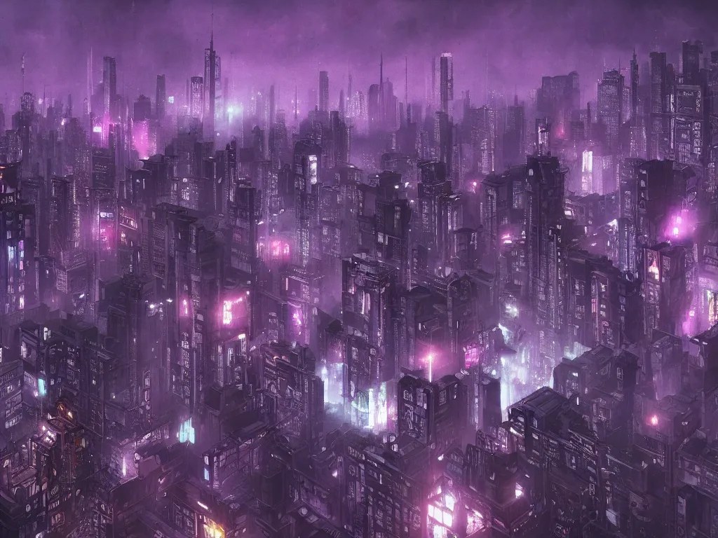 Prompt: blade runner city, high quality, cyberpunk, purple, russian doomer panel houses, lucid