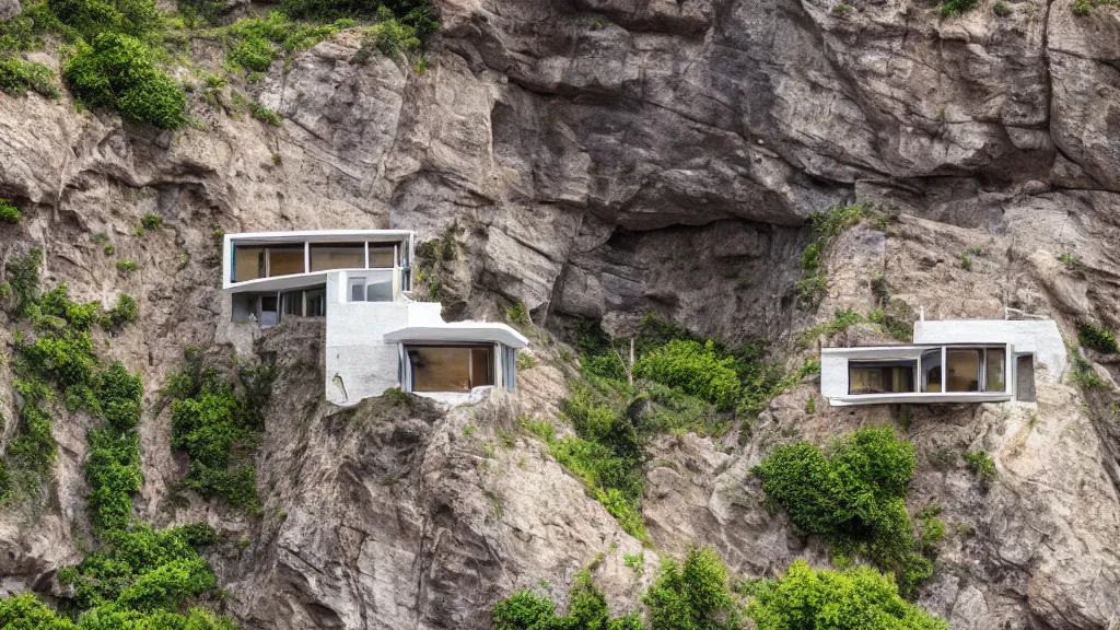 Image similar to house built on the side of a cliff, award winning photo