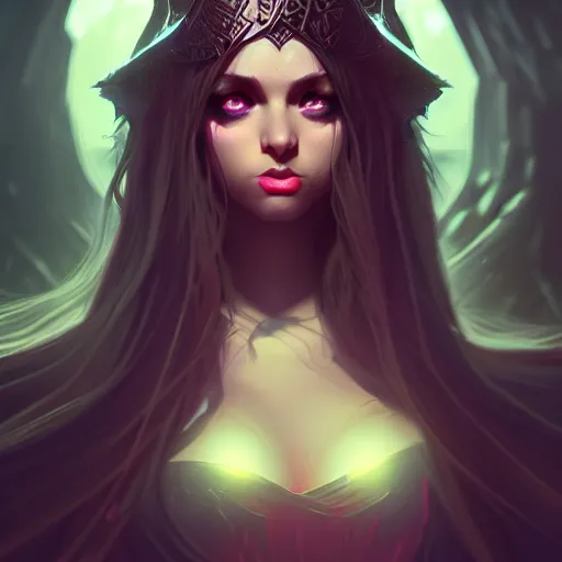 Image similar to dark sorceress wide angle view, highly detailed, wlop style, artstation, concept art, soft light, sharp focus, illustration, character design