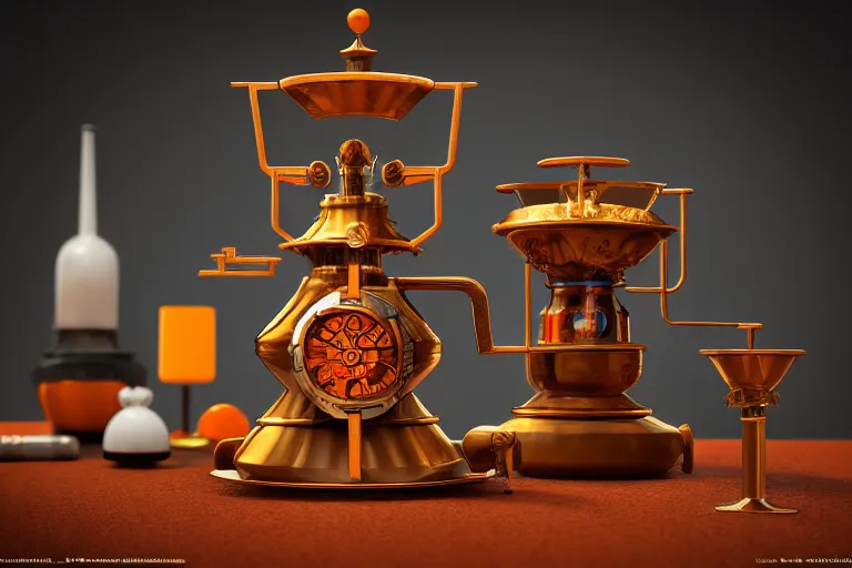 Prompt: a very detailed concept art clockwork orange samovar, trending on artstation, digital art, 4 k, hyper realistic, octane render, sharp focus