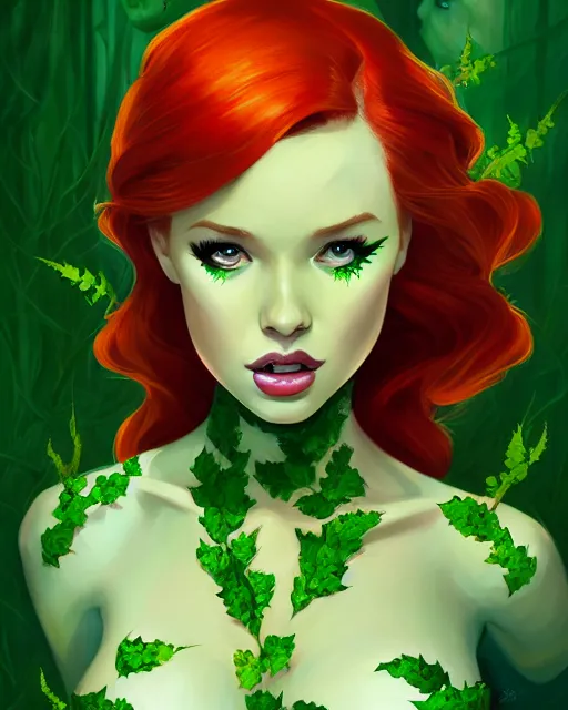 Prompt: portrait of Madelaine Petsch as Poison Ivy, art by lois van baarle and loish and ross tran and rossdraws and sam yang and samdoesarts and artgerm, middle shot, digital art, highly detailed, intricate, sharp focus, Trending on Artstation HQ, deviantart, unreal engine 5, 4K UHD image