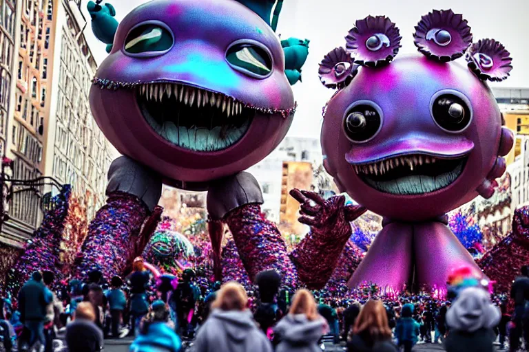 Prompt: photo of giant cute elaborate parade float character designed by ( ( ( ( ( ( ( ( giger ) ) ) ) ) ) ) ) and beeple!!!!!!!!!!!!!!, in the macys parade, detailed 4 k photo,