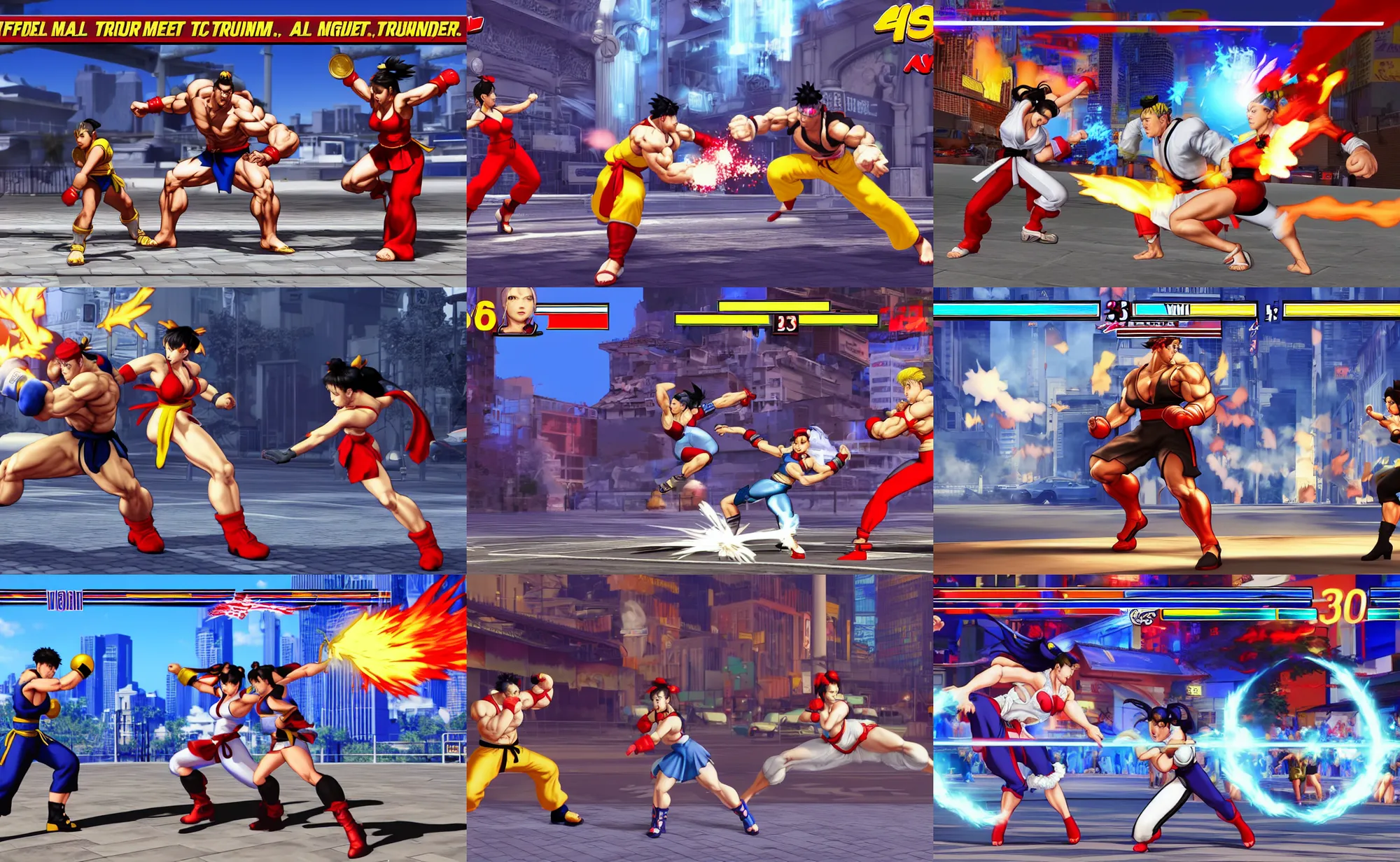 Prompt: Street Fighter screenshot, with Chun Li vs Donald Trump, in USA level background, videogame, 3D render, 4K, digital art