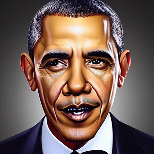 Image similar to “ obama with large eyes, big mouth, serious look, png image ”