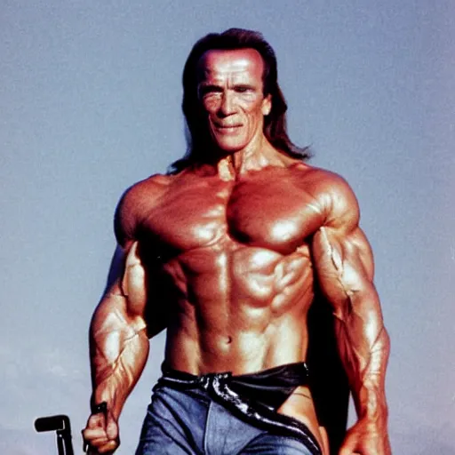 Prompt: psionic Arnold Schwarzenegger in cape,