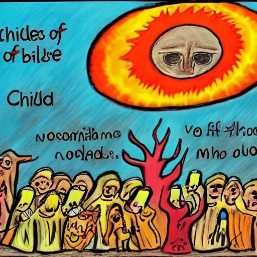 Image similar to children's art of the apocalypse as told in the bible