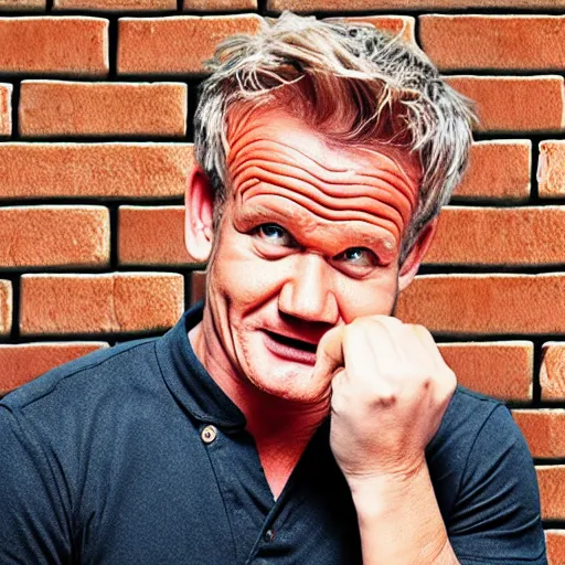 Prompt: Gordon Ramsey eating bricks, crying, photo, crisp, 8k