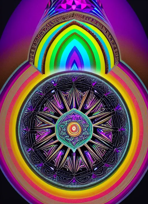 Image similar to sacred geometry print black diamond rainbow highlights, vray, sun flare, symmetry!! intricate, elegant, highly detailed, digital painting, artstation, cgsociety, concept art, smooth, sharp focus, illustration, smooth, filmic, cinematic, photojournalism, telephoto, f / 2 2, technicolor, ray tracing ambient occlusion