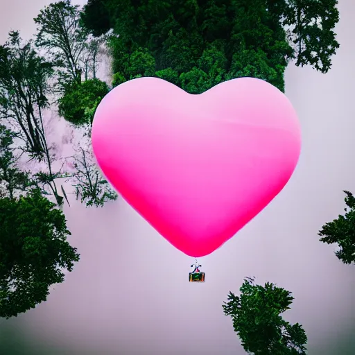 Image similar to a 5 0 mm lens photograph of a cute pink floating modern house, floating in the air between clouds, inspired by the movie up, held up from above by heartshaped ballons. mist, playful composition canon, nikon, award winning, photo of the year